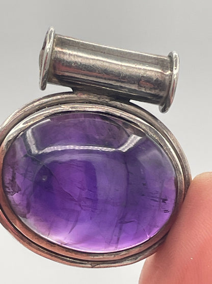 Large 925 Sterling Silver Amethyst Cabochon Pendant