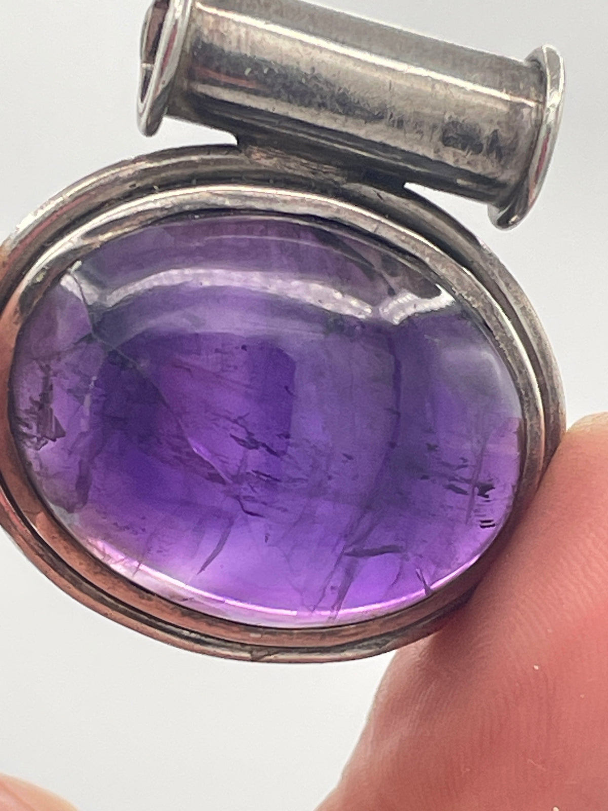 Large 925 Sterling Silver Amethyst Cabochon Pendant