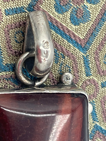 Boxed Sterling Silver Garnet Cabochon Pendant