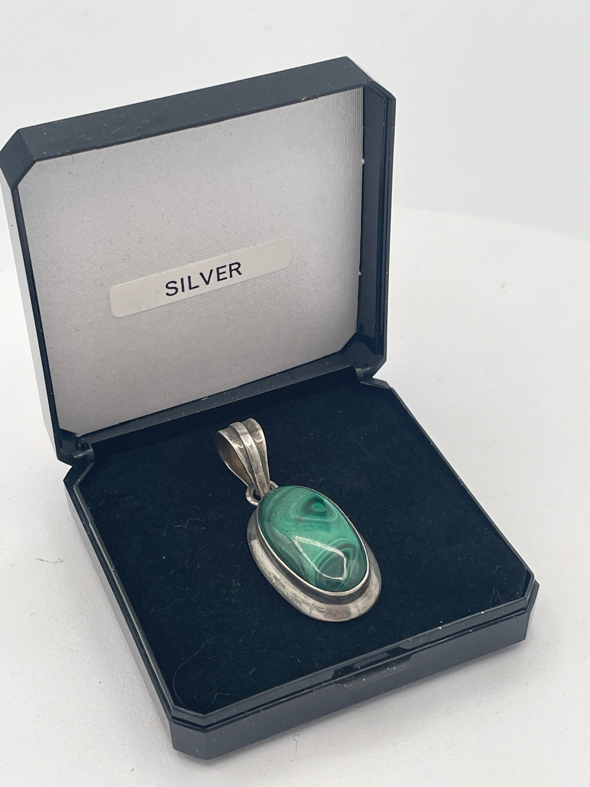 Boxed Sterling Silver Malachite Cabochon Pendant