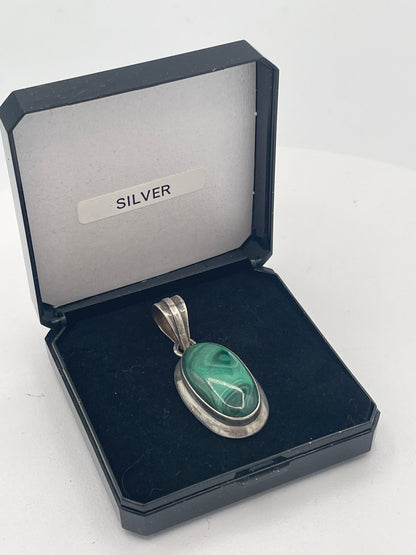 Boxed Sterling Silver Malachite Cabochon Pendant