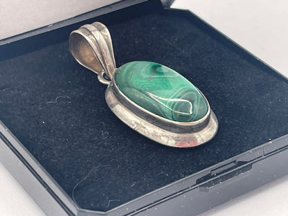 Boxed Sterling Silver Malachite Cabochon Pendant