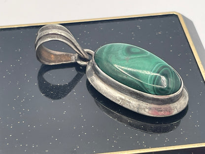 Boxed Sterling Silver Malachite Cabochon Pendant