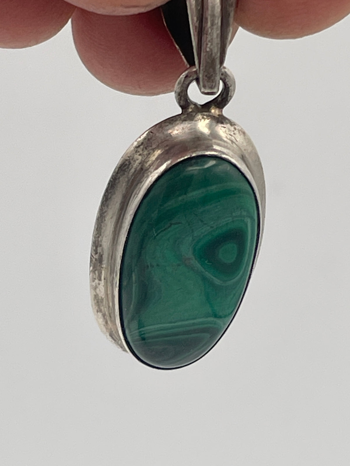 Boxed Sterling Silver Malachite Cabochon Pendant