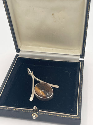 Vintage Sterling Silver Tiger’s-Eye Wishbone Pendant – 15g Boxed