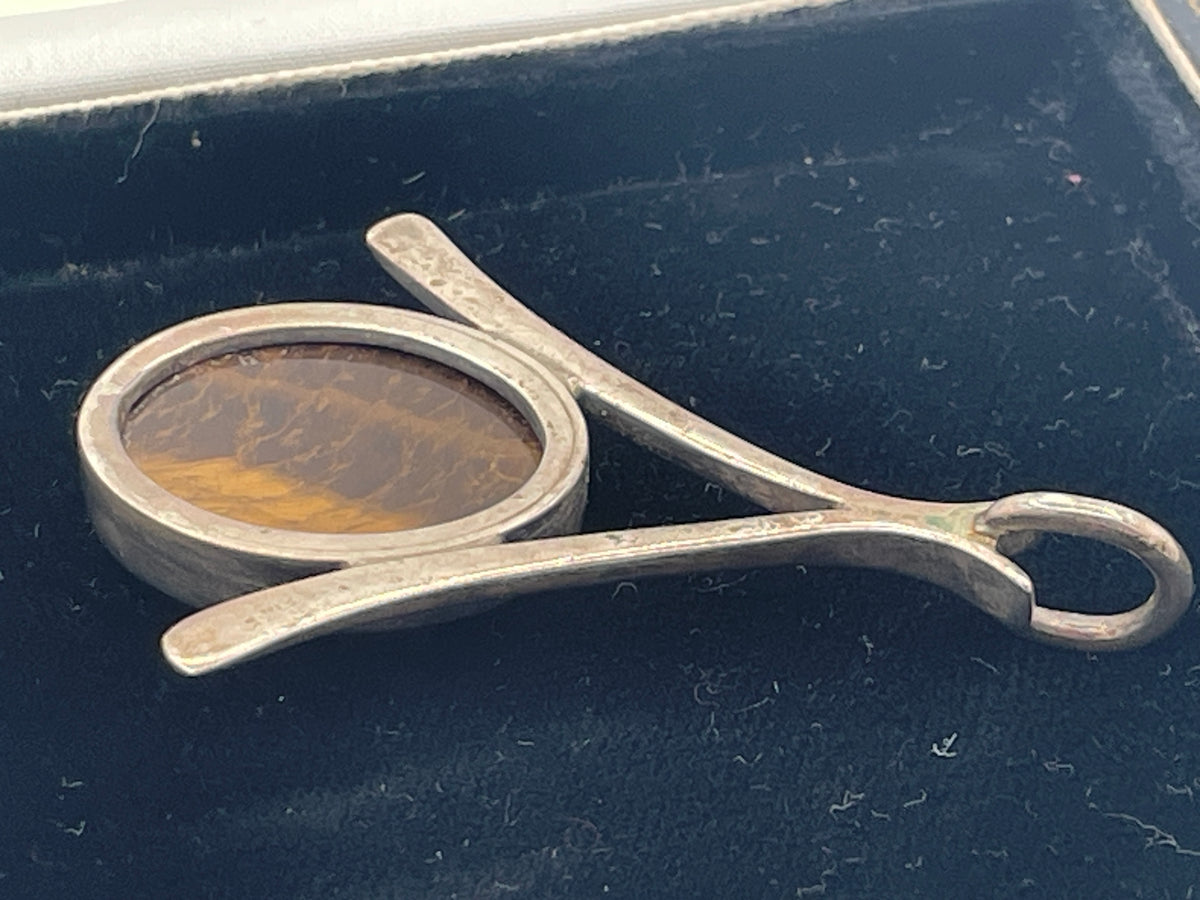 Vintage Sterling Silver Tiger’s-Eye Wishbone Pendant – 15g Boxed