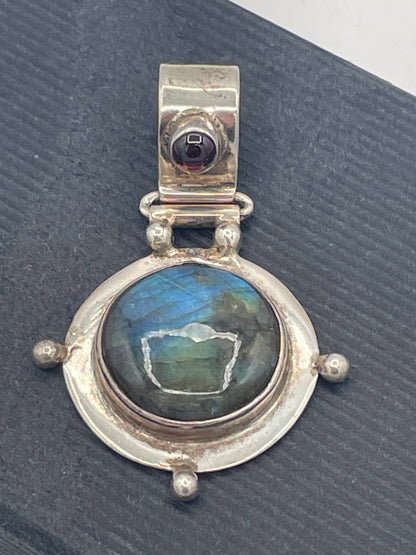 Sterling Silver Labradorite Garnet Articulated Pendant