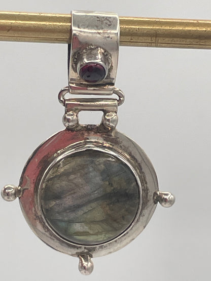 Sterling Silver Labradorite Garnet Articulated Pendant