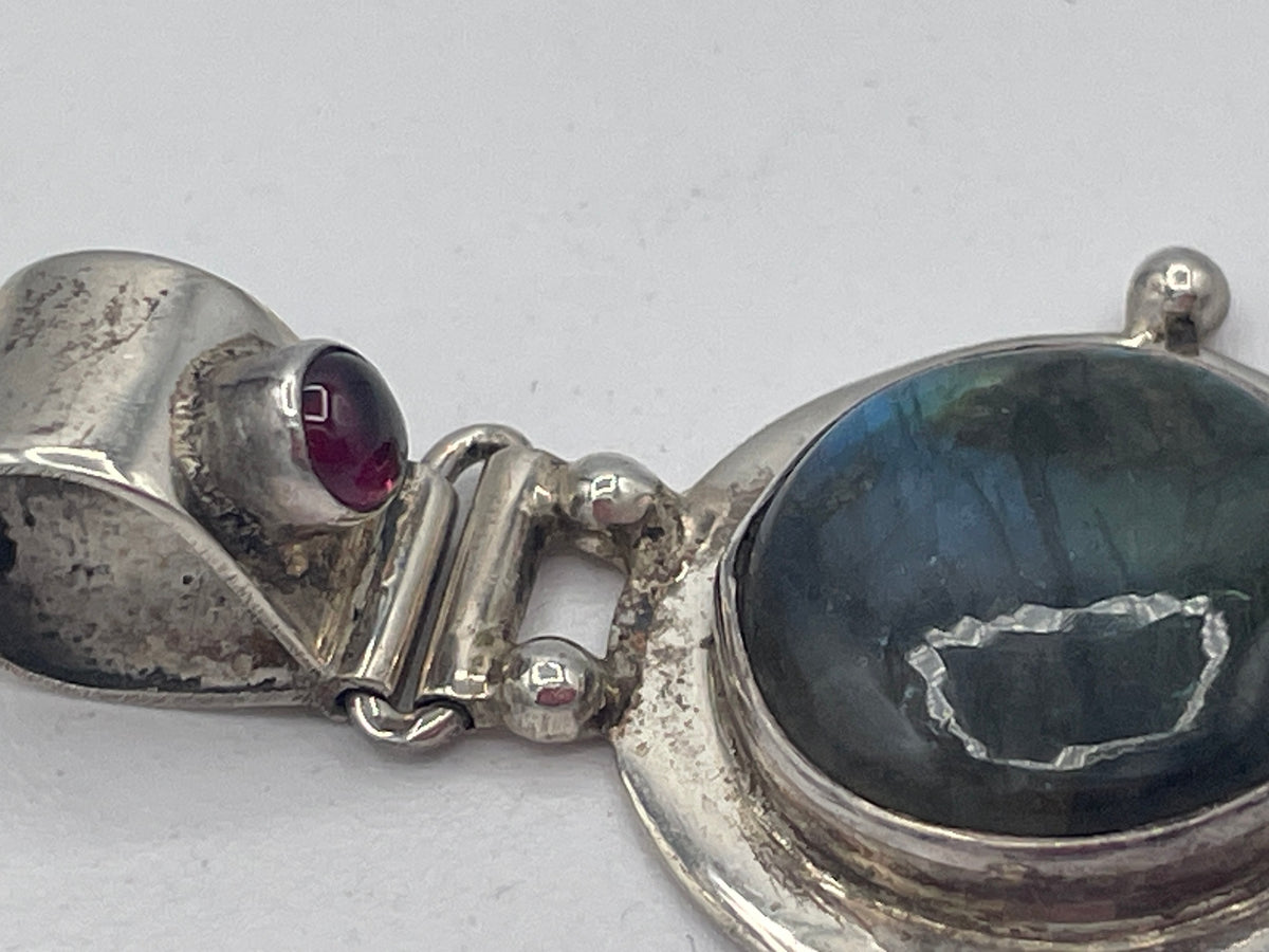Sterling Silver Labradorite Garnet Articulated Pendant