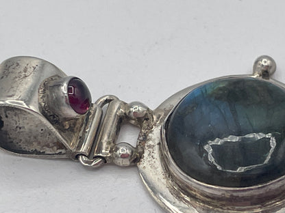 Sterling Silver Labradorite Garnet Articulated Pendant
