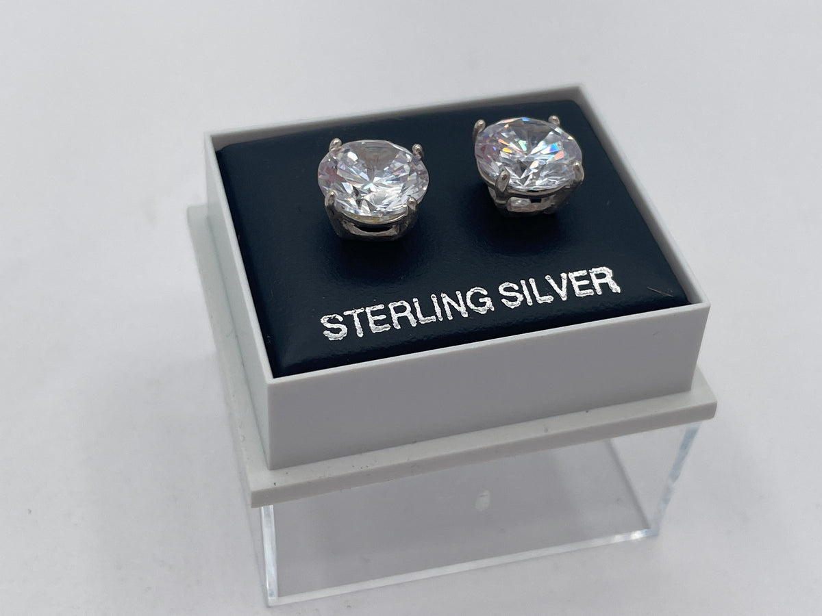 Sterling Silver 9mm Cubic Zirconia Stud Earrings Boxed