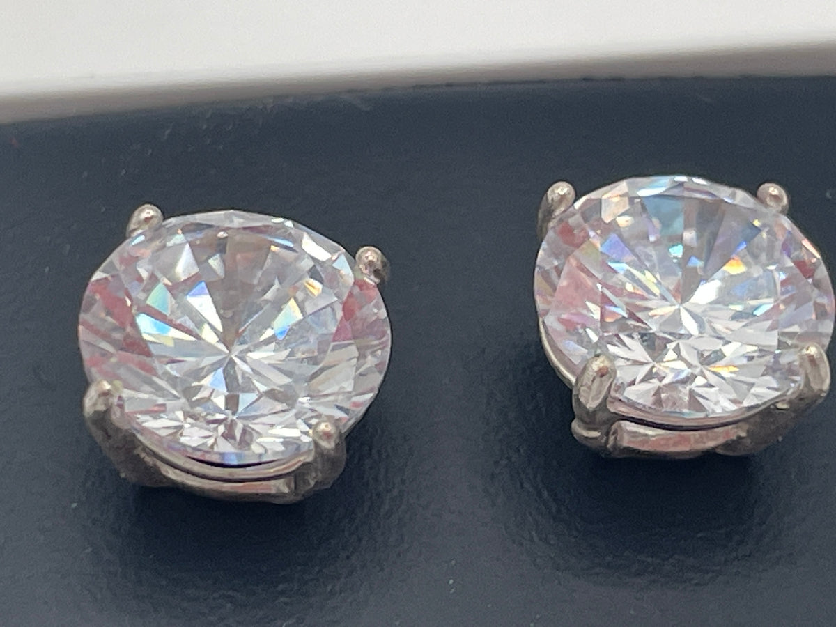 Sterling Silver 9mm Cubic Zirconia Stud Earrings Boxed