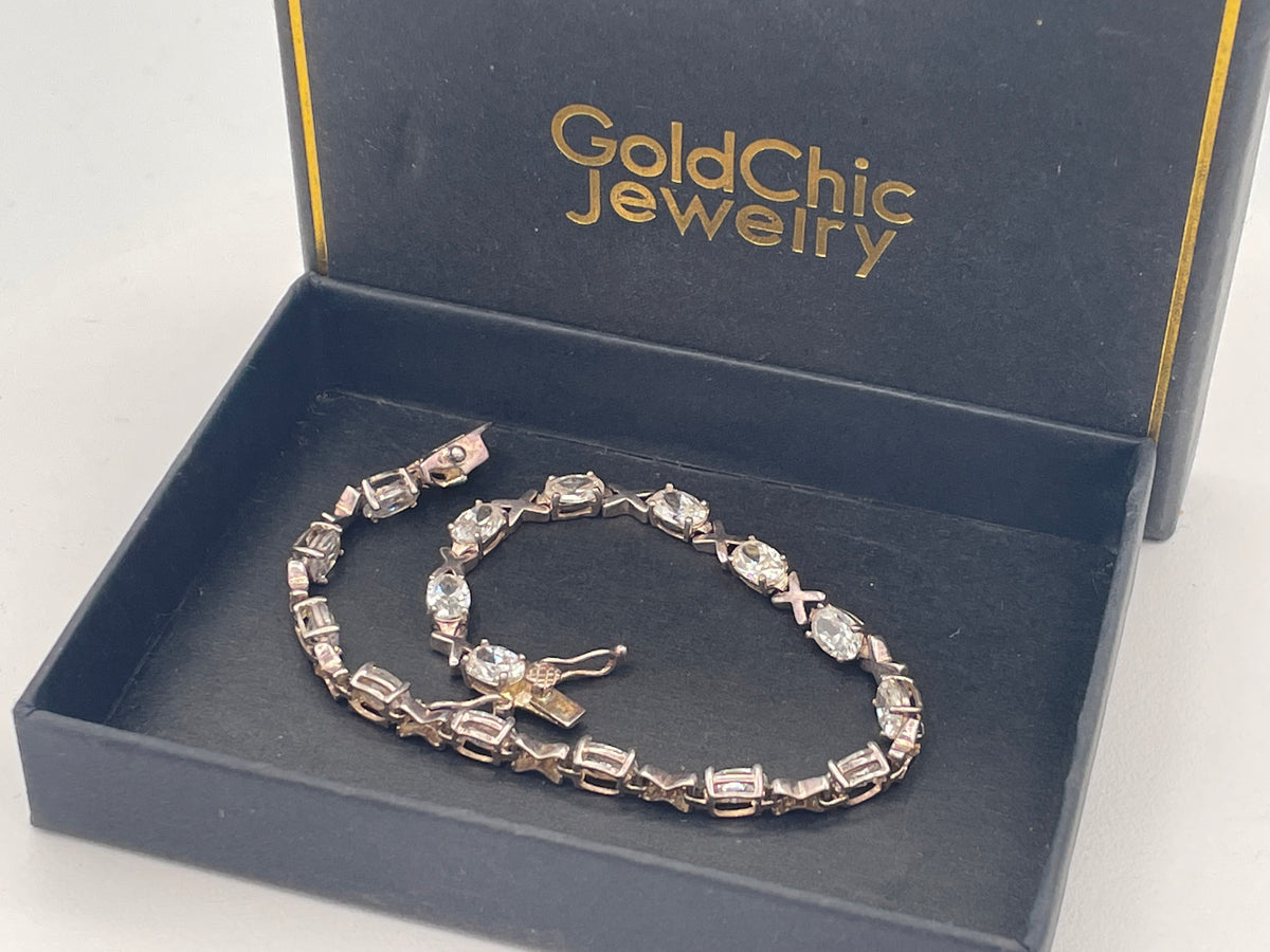 Sterling Silver Oval CZ XO Tennis Bracelet – 19.5cm Boxed
