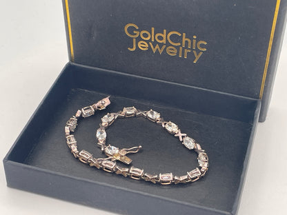 Sterling Silver Oval CZ XO Tennis Bracelet – 19.5cm Boxed