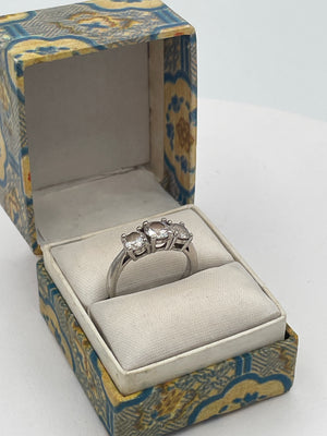 Sterling Silver Three-Stone CZ Trilogy Ring – UK Size L Boxed