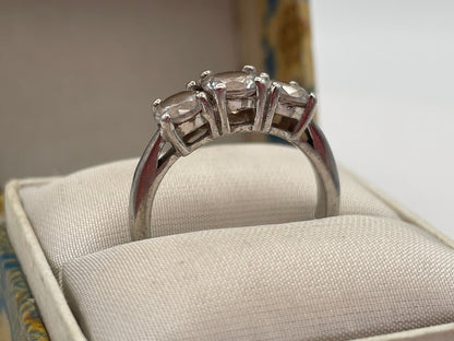 Sterling Silver Three-Stone CZ Trilogy Ring – UK Size L Boxed