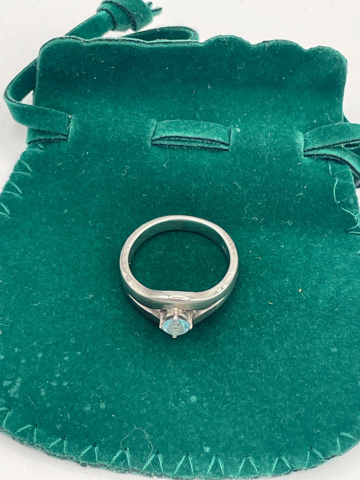 Vintage Sterling Silver Pale Blue Solitaire Ring – Size O