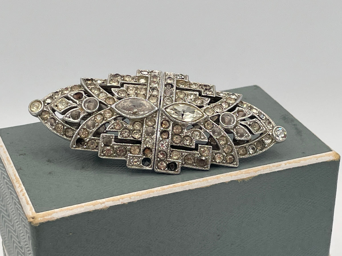 Vintage Art Deco Paste Convertible Double Dress Clip Brooch