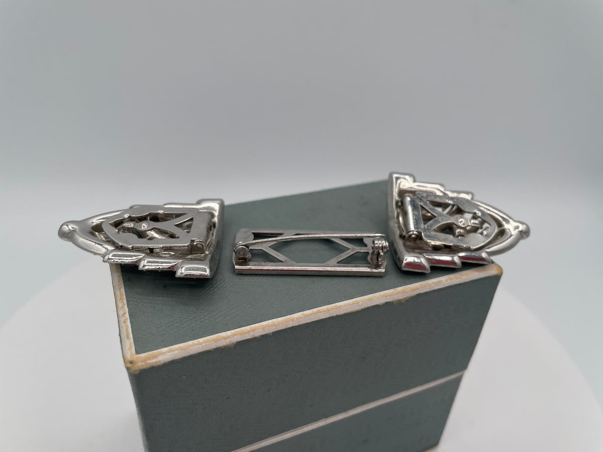 Vintage Art Deco Paste Convertible Double Dress Clip Brooch