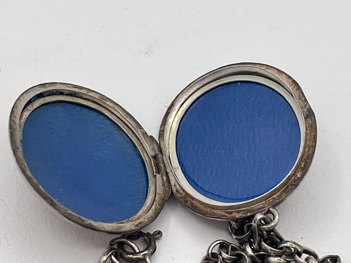Vintage Sterling Silver Locket & Chain, 1977, Engraved Floral Oval