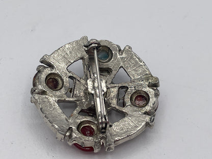 Vintage Scottish Style Multi Brooch, Faux Agate Cabochon Wheel Pin, Retro Costume Jewellery