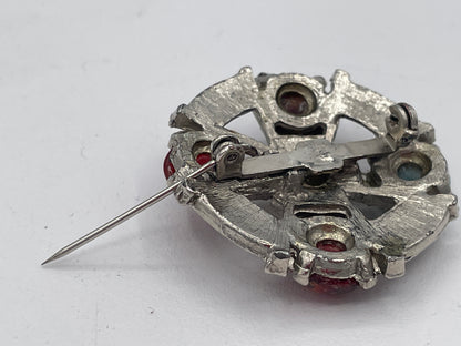Vintage Scottish Style Multi Brooch, Faux Agate Cabochon Wheel Pin, Retro Costume Jewellery