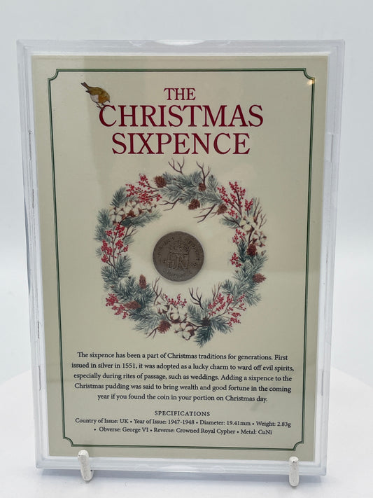 1948 George VI Christmas Sixpence Coin Display, Framed Festive Collectible, British Numismatic Decor