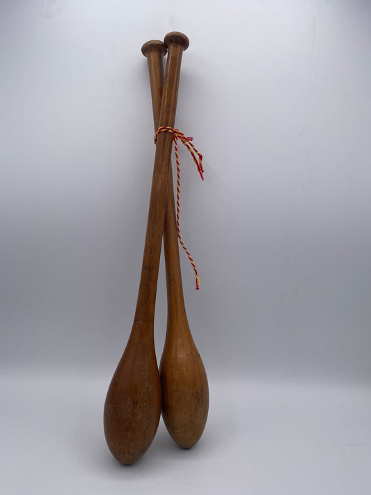 Vintage Wooden Exercise Clubs, Pair of Antique Gym Indian Clubs, Retro Fitness Decor