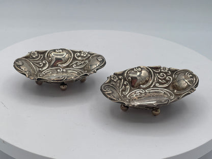 Antique 1894 Sterling Silver Salt Cellars, Pair of Victorian Birmingham Silver Footed Salts, CBS Maker