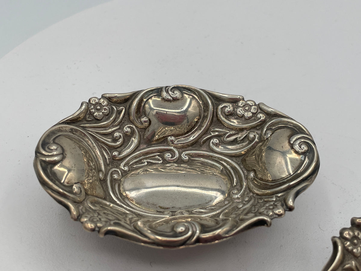 Antique 1894 Sterling Silver Salt Cellars, Pair of Victorian Birmingham Silver Footed Salts, CBS Maker