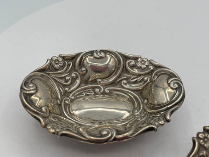 Antique 1894 Sterling Silver Salt Cellars, Pair of Victorian Birmingham Silver Footed Salts, CBS Maker