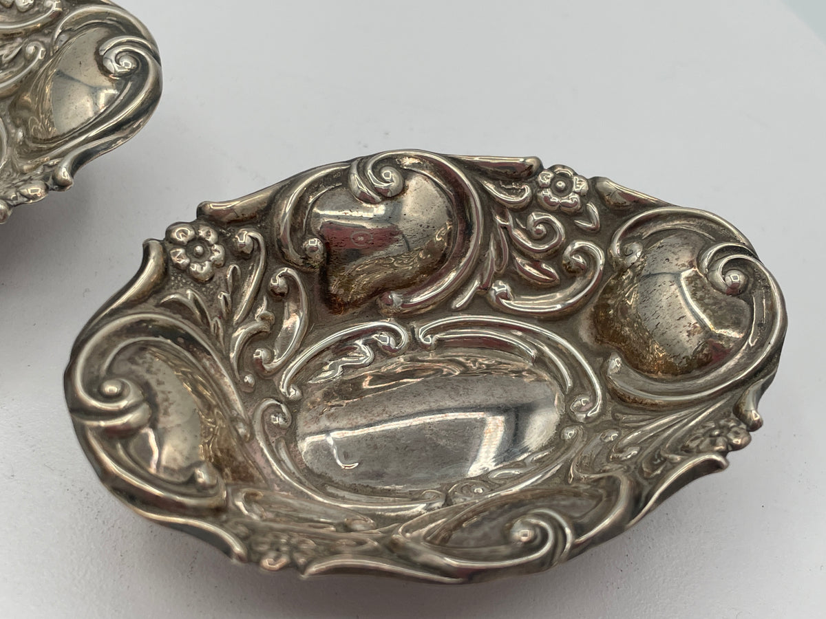 Antique 1894 Sterling Silver Salt Cellars, Pair of Victorian Birmingham Silver Footed Salts, CBS Maker