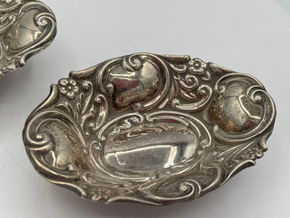 Antique 1894 Sterling Silver Salt Cellars, Pair of Victorian Birmingham Silver Footed Salts, CBS Maker
