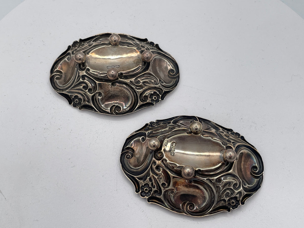 Antique 1894 Sterling Silver Salt Cellars, Pair of Victorian Birmingham Silver Footed Salts, CBS Maker