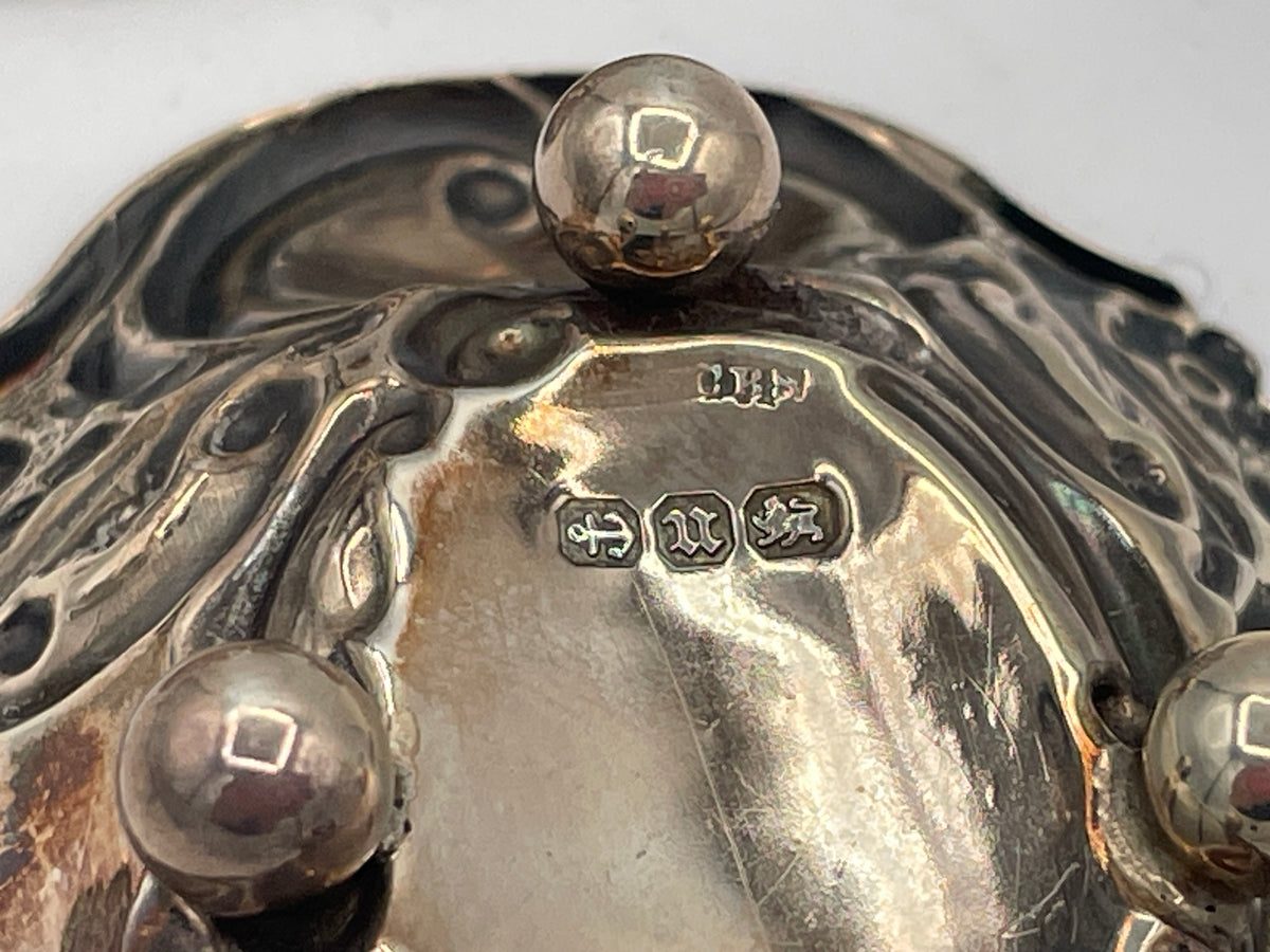 Antique 1894 Sterling Silver Salt Cellars, Pair of Victorian Birmingham Silver Footed Salts, CBS Maker