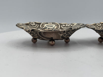 Antique 1894 Sterling Silver Salt Cellars, Pair of Victorian Birmingham Silver Footed Salts, CBS Maker
