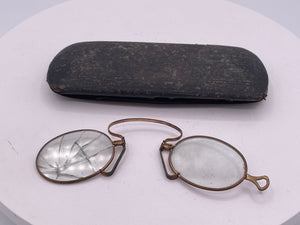 Antique Pince-Nez Spectacles in Leather Case, Steampunk Prop Glasses, Restoration or Display