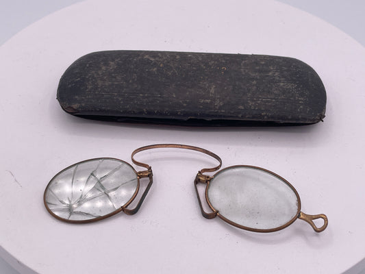 Antique Pince-Nez Spectacles in Leather Case, Steampunk Prop Glasses, Restoration or Display
