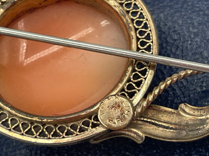 Antique Carved Shell Cameo Brooch, 14K Gold Filled Filigree Mount, Edwardian/Art Nouveau Style, c.1920s/30s