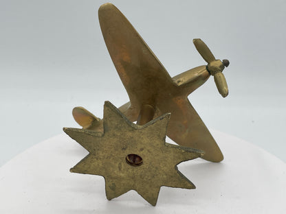 Vintage Solid Brass Spitfire Model, Heavy Desktop Sculpture on Star Base, Mid-Century Aeronautical Collectible