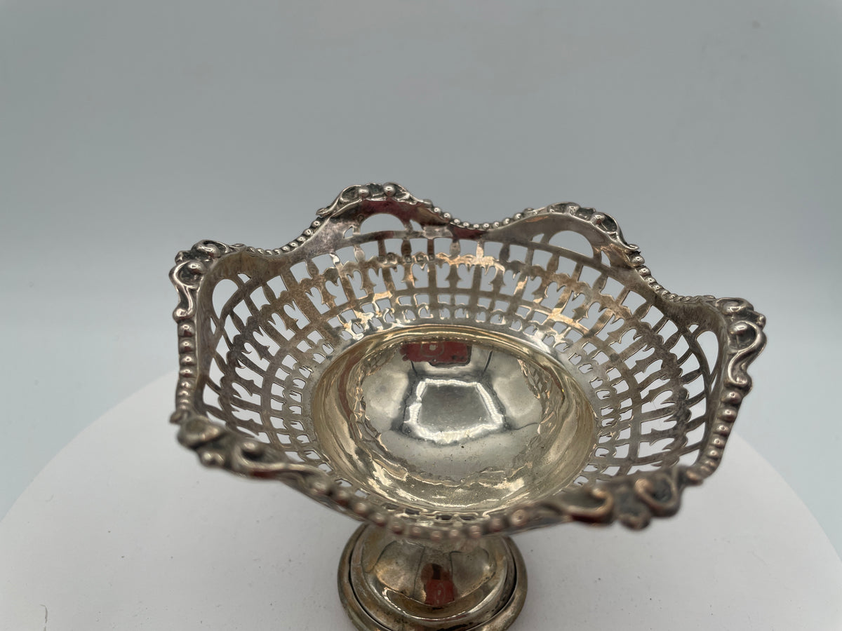 Edwardian Pierced Sterling Silver Pedestal Bowl - Birmingham 1909 Henry Matthews