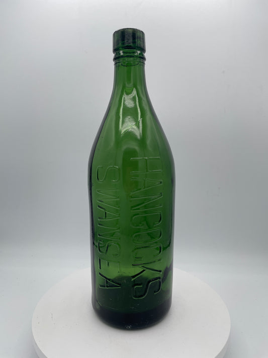 Vintage Embossed Glass Bottle - Hancock's Swansea 30cm Green Glass