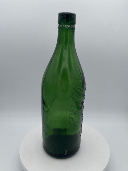 Vintage Embossed Glass Bottle - Hancock's Swansea 30cm Green Glass