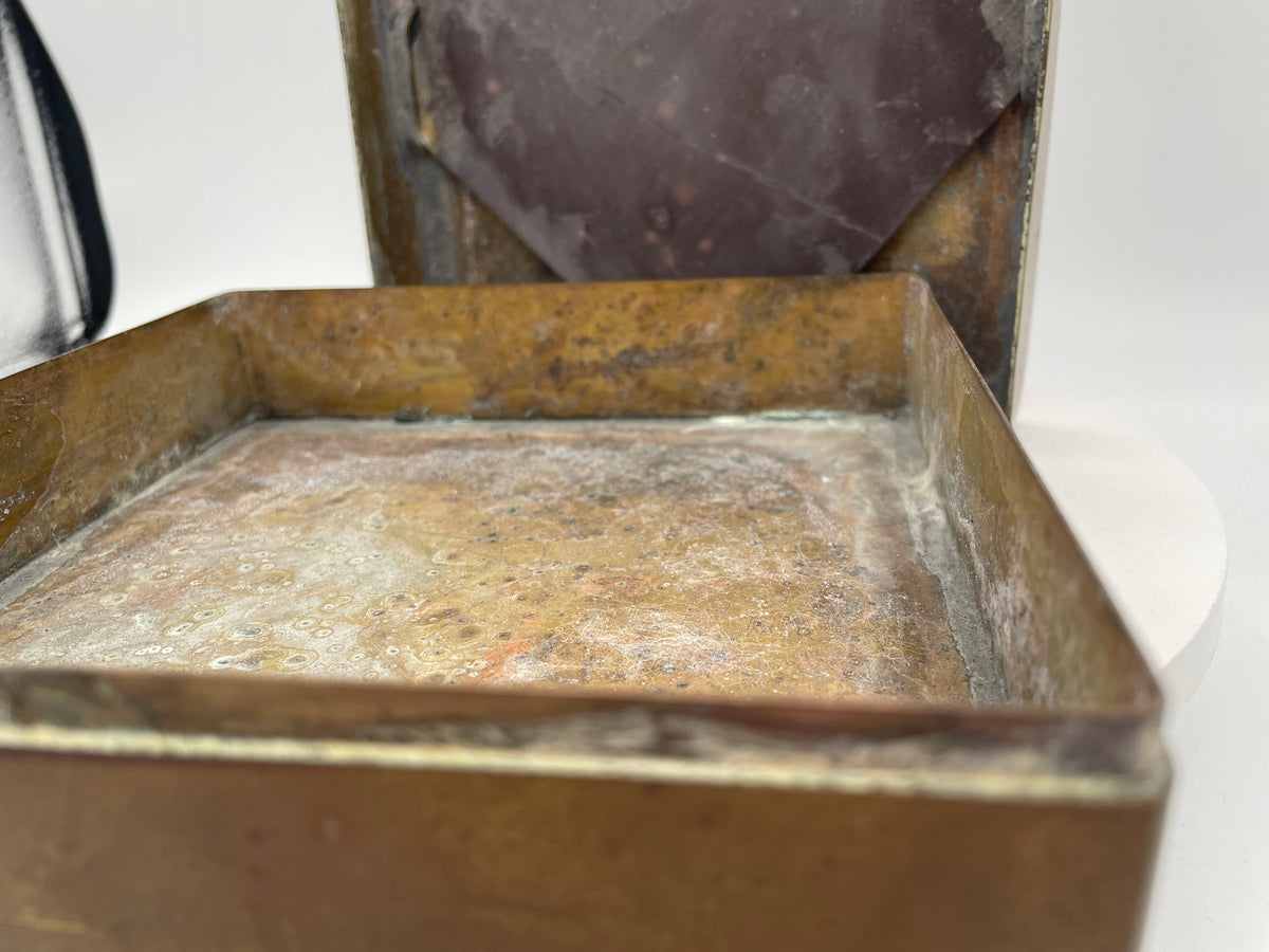 Vintage Scholar's Style Copper Box - Inset Slate Calligraphy Panel Lid 15cm