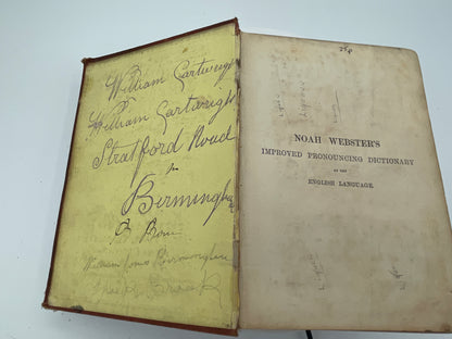 Antique Victorian Webster's Improved Pronouncing Dictionary - Inscribed William Cartwright Birmingham