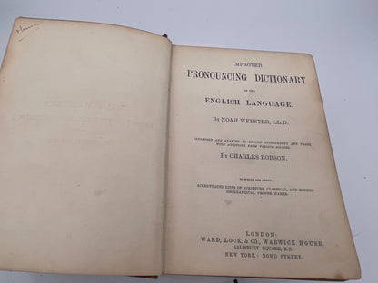 Antique Victorian Webster's Improved Pronouncing Dictionary - Inscribed William Cartwright Birmingham