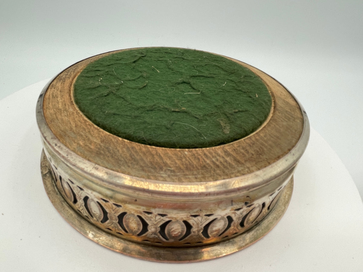 Pair of Vintage Silver-Plated & Oak Wine Coasters - Pierced & Cast Rim Design