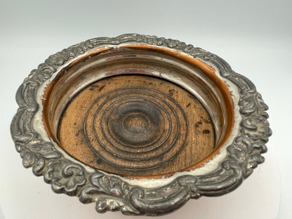Pair of Vintage Silver-Plated & Oak Wine Coasters - Pierced & Cast Rim Design