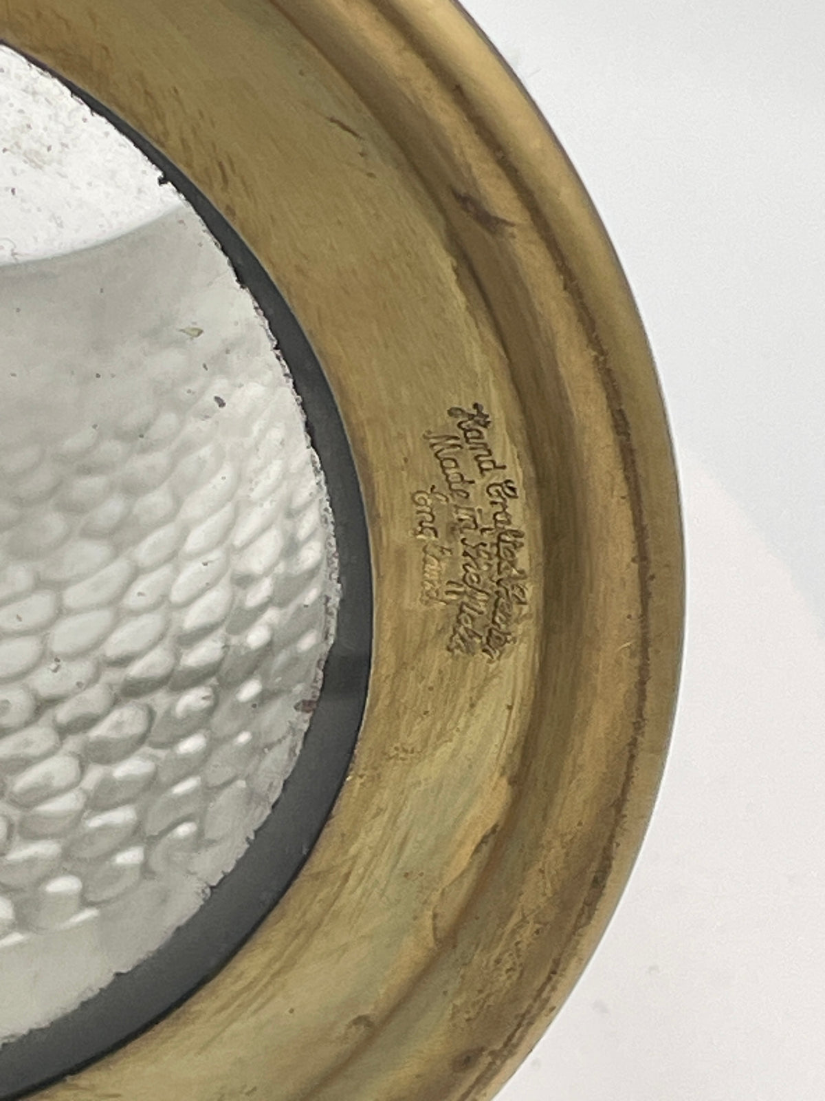 Vintage Hammered Sheffield Pewter & Brass Tankard with Glass Bottom – 13cm