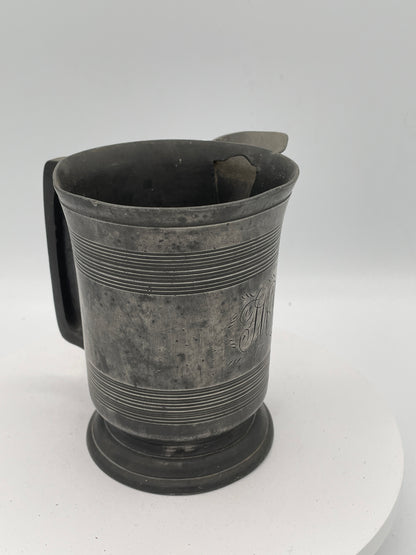 Antique 19th-Century English Pewter Pouring Pint Tankard with Monogram – Circa 1870